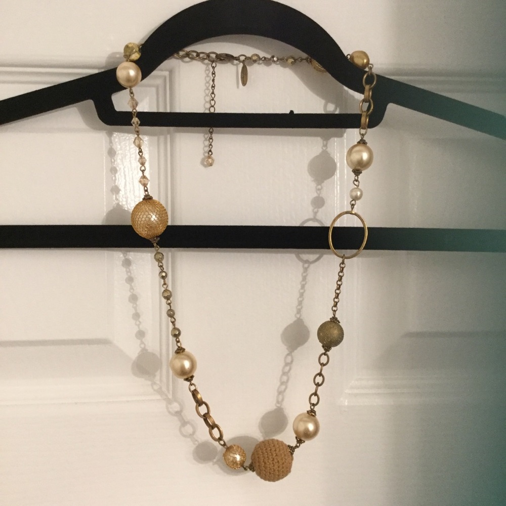 Gold tone large beaded necklace